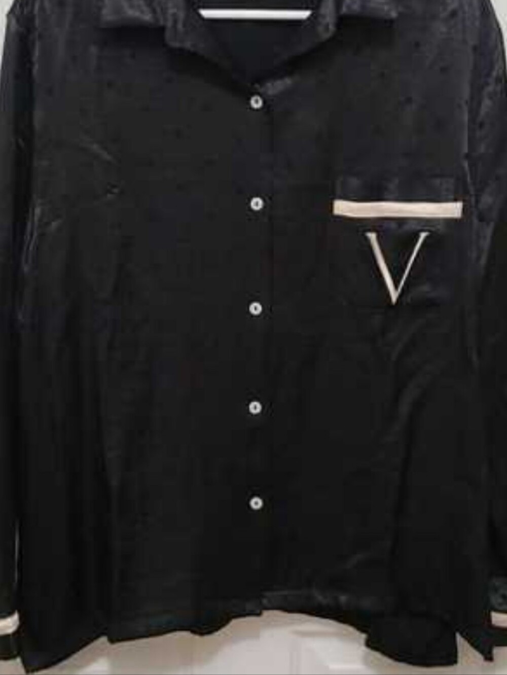 Victoria's Secret Black Satin Pajama Top with Cream Piping - Picture 12 of 13